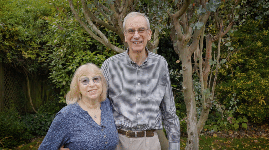 Marian and Eric Ramsay at home in their garden.